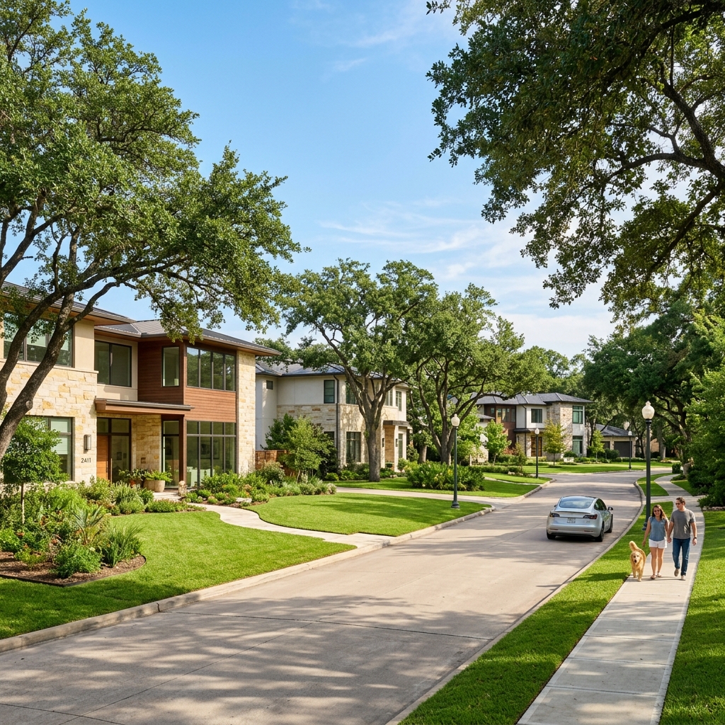 Beautiful Houston neighborhood highlighting spacious properties for Los Angeles transplants