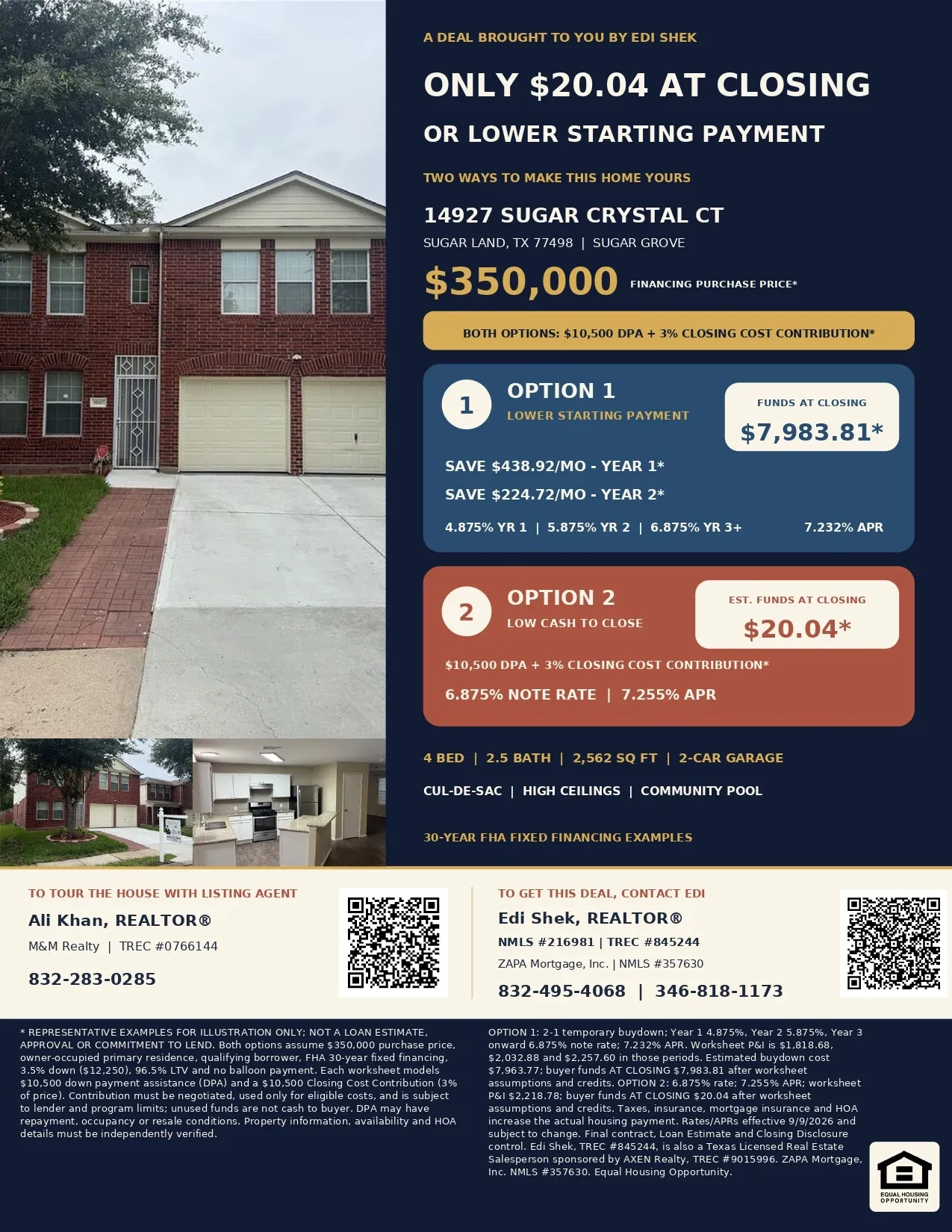 Buy This $350,000 Sugar Land Home with Only $20.04 Estimated at Closing Flyer