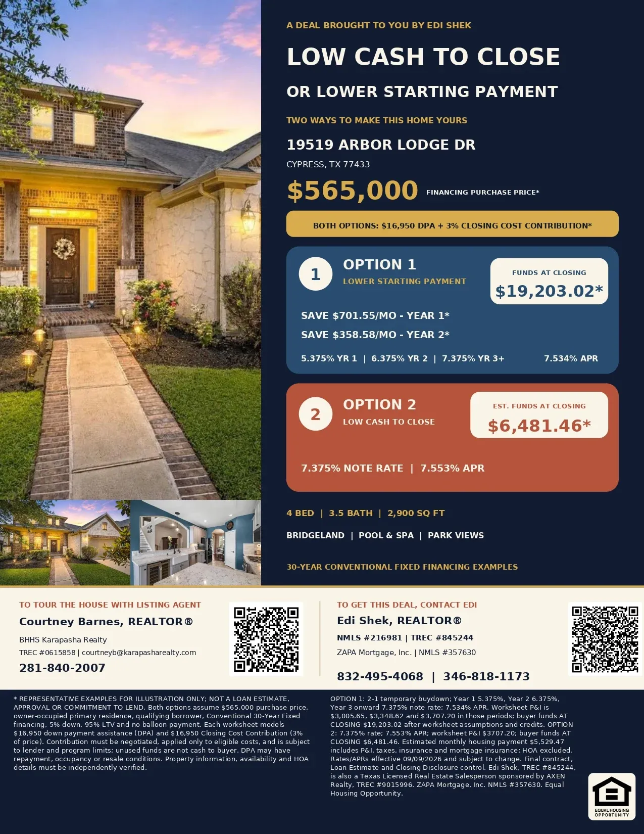 Buy This $565,000 Cypress Home with $33,900 in Assistance and Contributions—Only $12,131.46 Estimated Total Out of Pocket! Flyer
