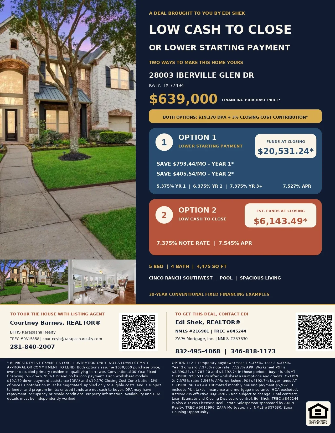 Buy This $639,000 Katy Home with $38,340 in Assistance and Contributions—Only $12,533.49 Estimated Total Out of Pocket! Flyer