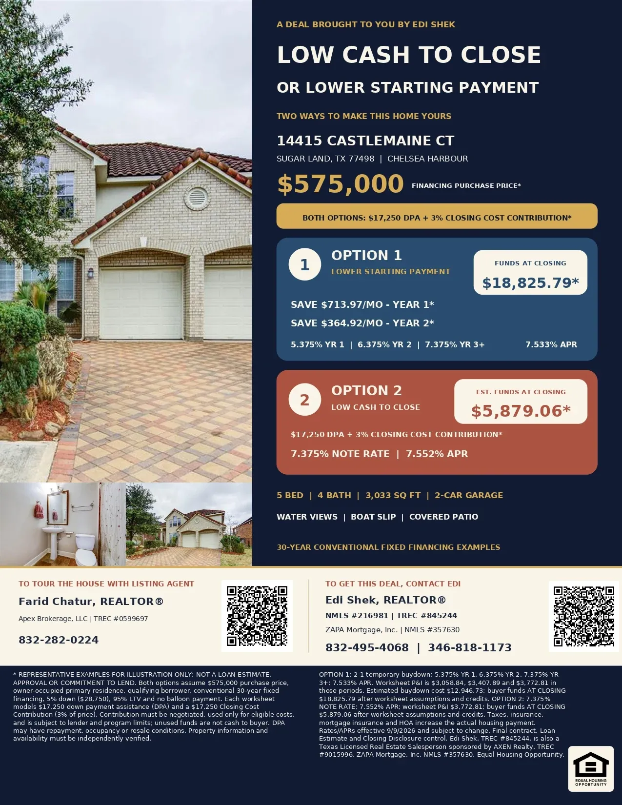 Buy This $575,000 Waterfront Sugar Land Home with $34,500 in Assistance and Contributions Flyer