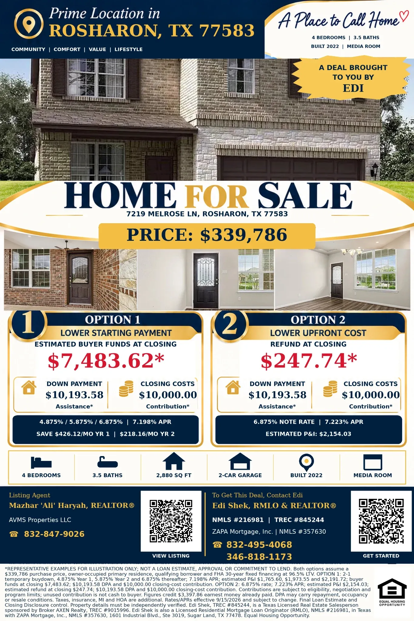 Buy This $339,786 Rosharon Home with $20,193.58 in Assistance and Contributions—Only $3,150.12 Estimated Total Out of Pocket! Official Marketing Flyer