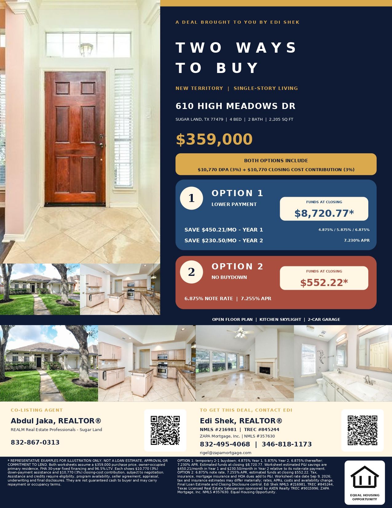 A $359,000 Sugar Land Home—Just $4,142.22 Total Out of Pocket! Official Marketing Flyer