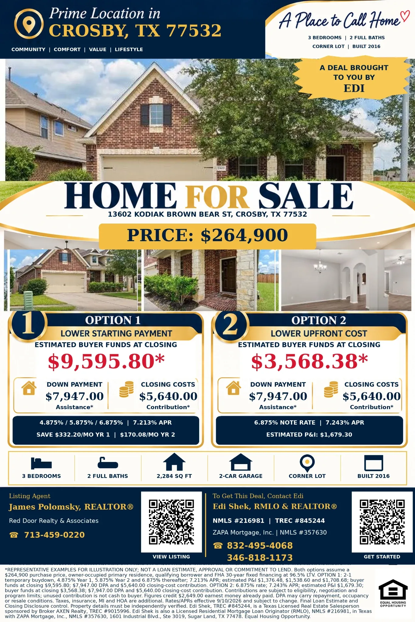 Your Crosby Corner-Lot Home—Estimated Total Buyer Funds of $6,217.38 Flyer