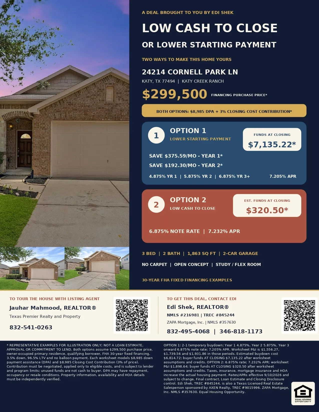 Buy This $299,500 Katy Home with $17,970 in Assistance and Contributions—Only $3,315.50 Estimated Total Out of Pocket! Official Marketing Flyer