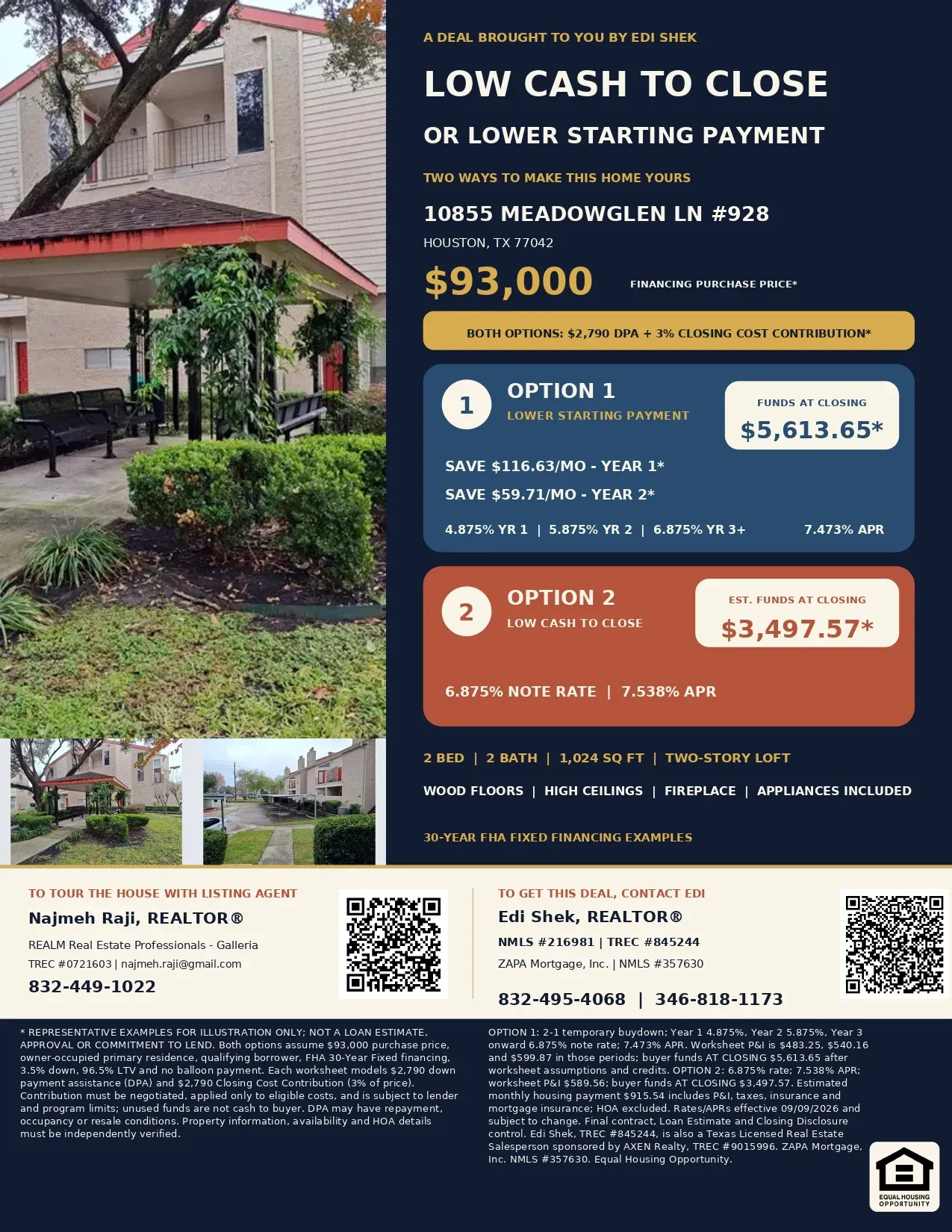 Buy This $93,000 Houston Condo with $5,580 in Assistance and Contributions—Only $4,427.57 Estimated Total Out of Pocket! Flyer