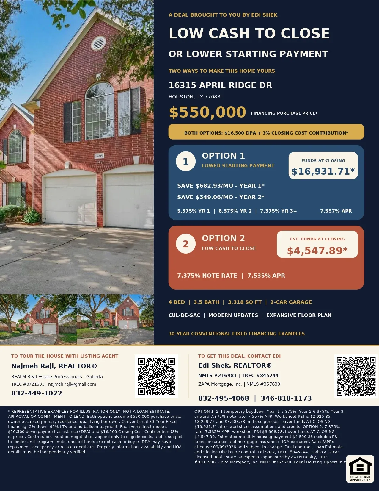 Buy This $550,000 Houston Home with $33,000 in Assistance and Contributions—Only $10,047.89 Estimated Total Out of Pocket! Flyer