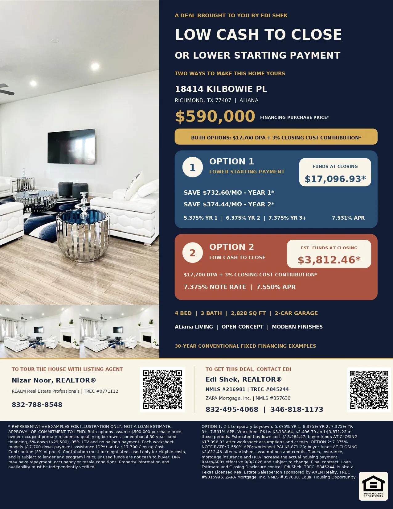 Buy This $590,000 Aliana Home with $35,400 in Assistance and Contributions—Only $9,712.46 Estimated Total Out of Pocket! Flyer