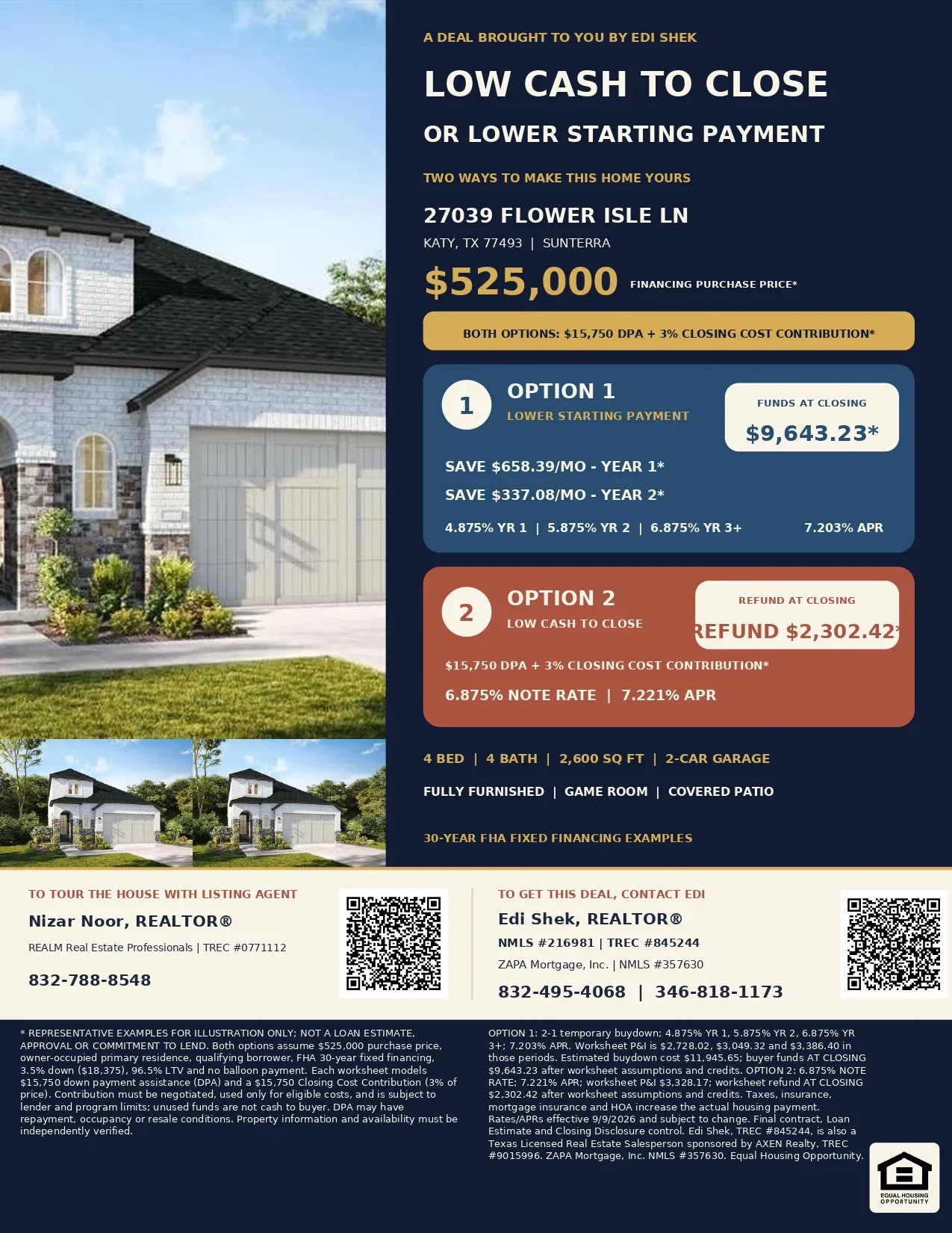Own This $525,000 Fully Furnished Sunterra Home with $31,500 in Assistance and Contributions—Only $2,947.58 Estimated Net Out of Pocket! Flyer
