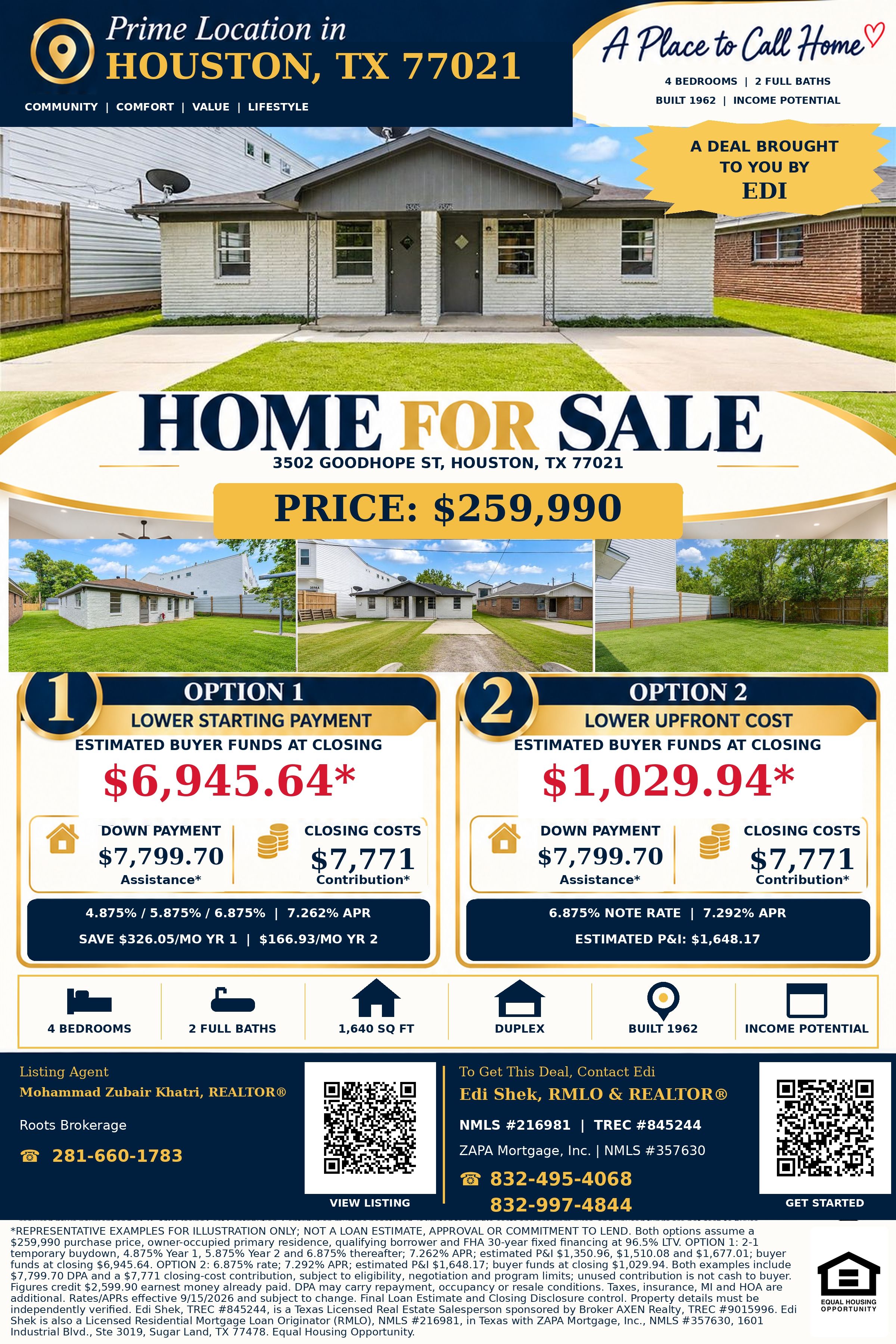 Own This $259,990 Houston Home With Just $1,029.94 Out of Pocket! Official Marketing Flyer