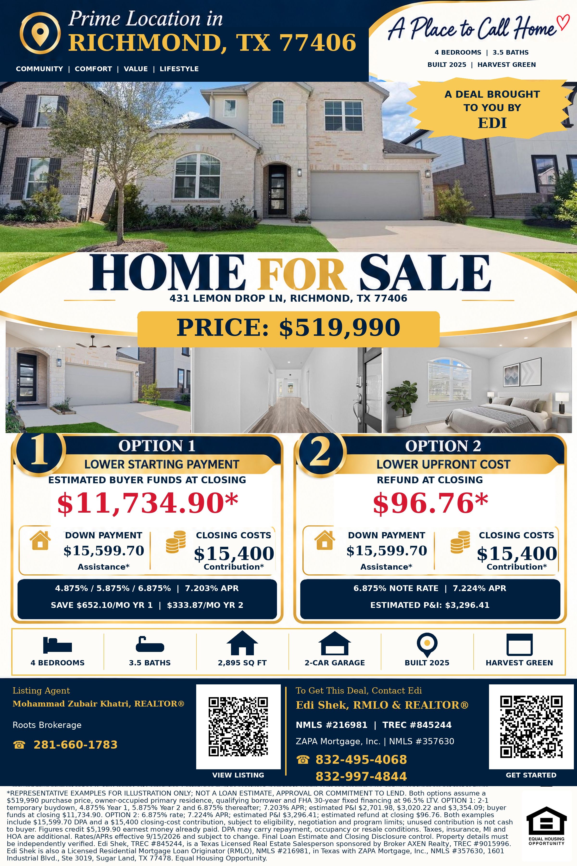 Own This $519,990 Harvest Green Home With Little Money Out of Pocket! Flyer